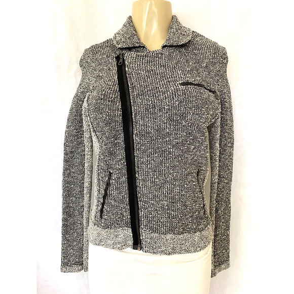 Rag & Bone Hart Tweed Biker Moto Black White Asymmetric Zip Knit Pockets… - Picture 4 of 12